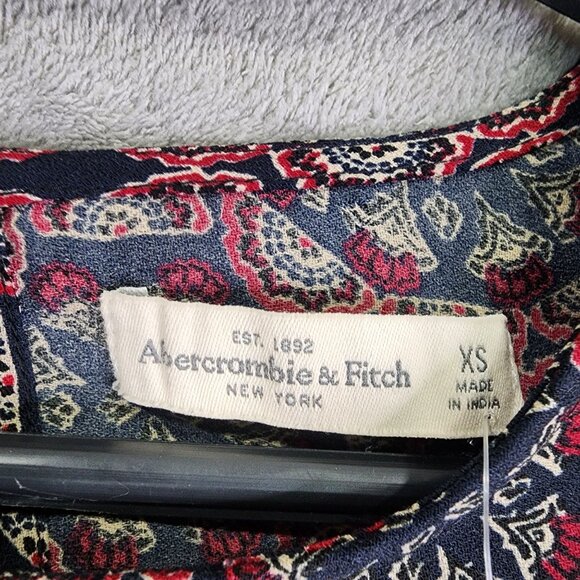 Womens Abercrombie & Fitch Retro Print Dress 3/4 Sleeve Round Neck Size XS - Picture 6 of 14